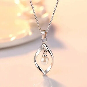 925 Sterling Silver Pearl Spiral Pendant Necklace
